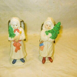 VTG ANGEL BISQUE CERAMIC TAPER CANDLE HOLDERS, CHRISTMAS DECOR, SET OF 2